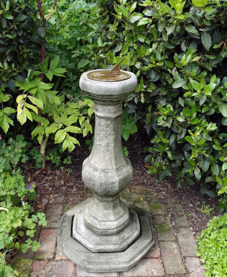 "STATUES & SCULPTURES Aged Brass Pedestal Garden Sundial – Classic Stone Outdoor Decor"