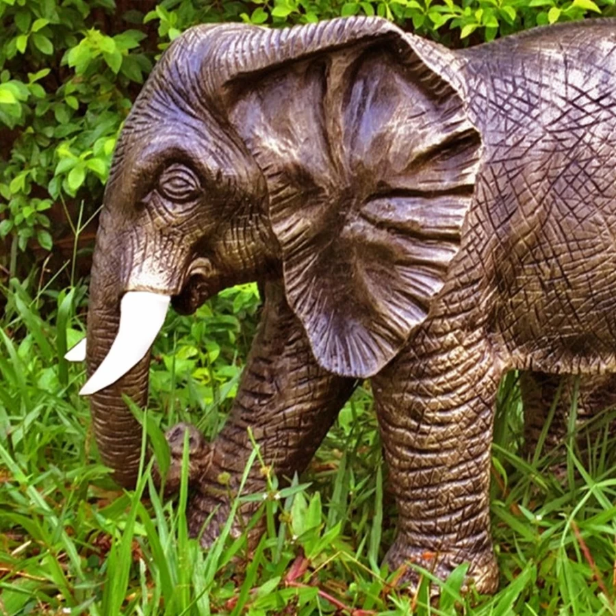 "STATUES & SCULPTURES African Elephant Statue 42Cm Bronze Marble Resin Outdoor Garden Decor Art Ornament"