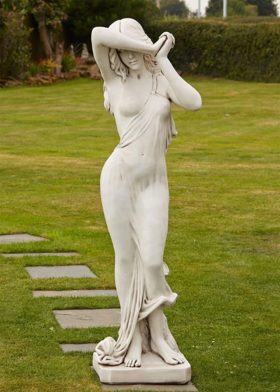 "Elegant Shy Maiden Nude Stone Garden Statue by STATUES & SCULPTURES"