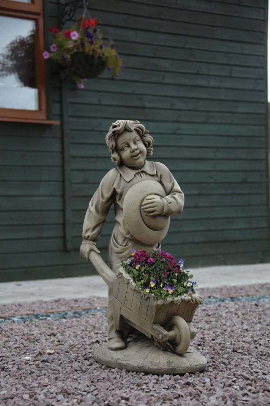 "STATUES & SCULPTURES Boy and Barrow Stone Garden Statue - Handcrafted Outdoor Decor"