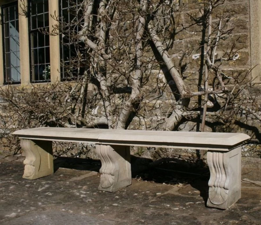 "STATUES & SCULPTURES Modern Straight Double Stone Garden Bench – Durable Plain Design"