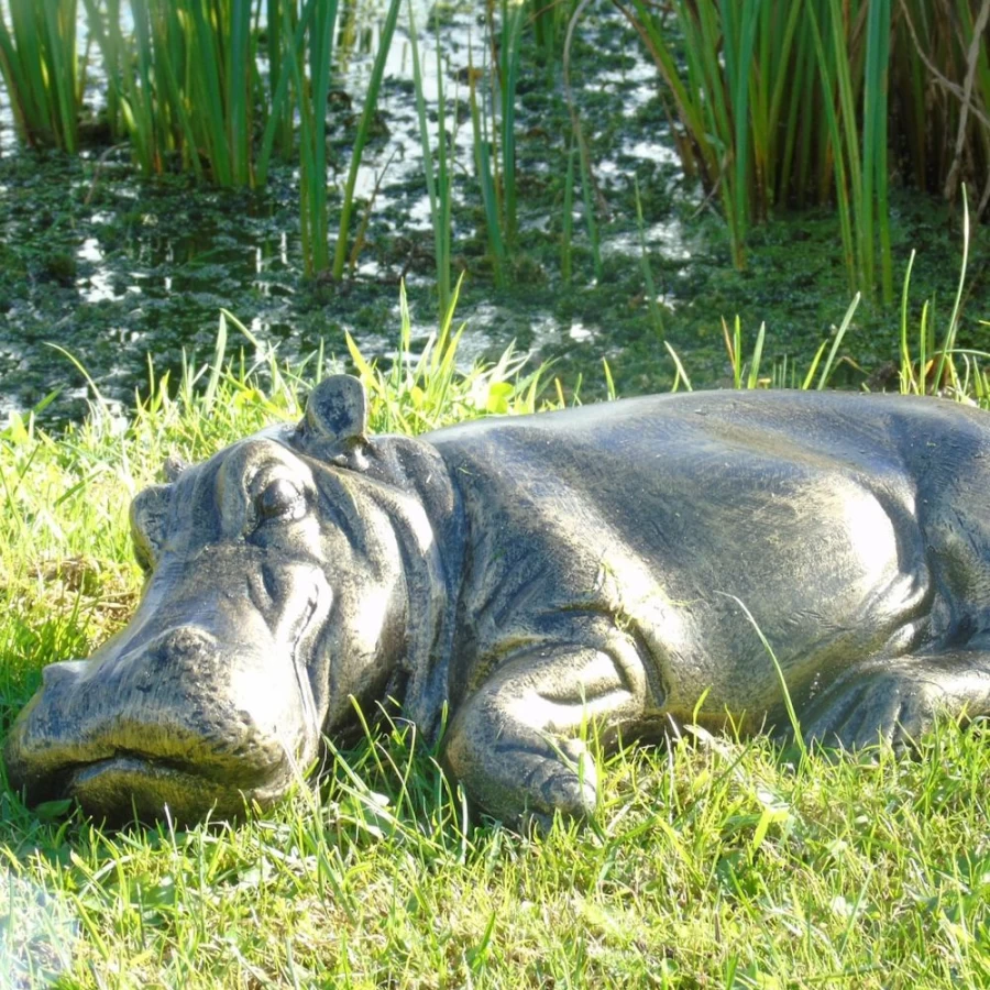 "STATUES & SCULPTURES Lazy Hippo Bronze Garden Statue – Outdoor Metal Art Decor"