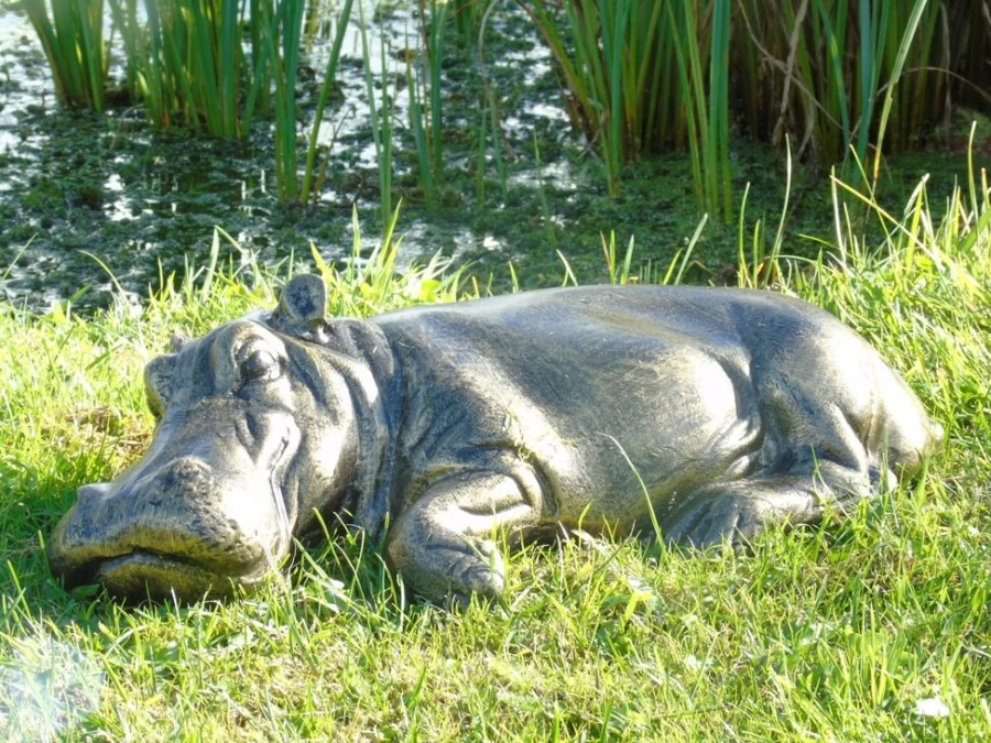 "STATUES & SCULPTURES Lazy Hippo Bronze Garden Statue – Outdoor Metal Art Decor"