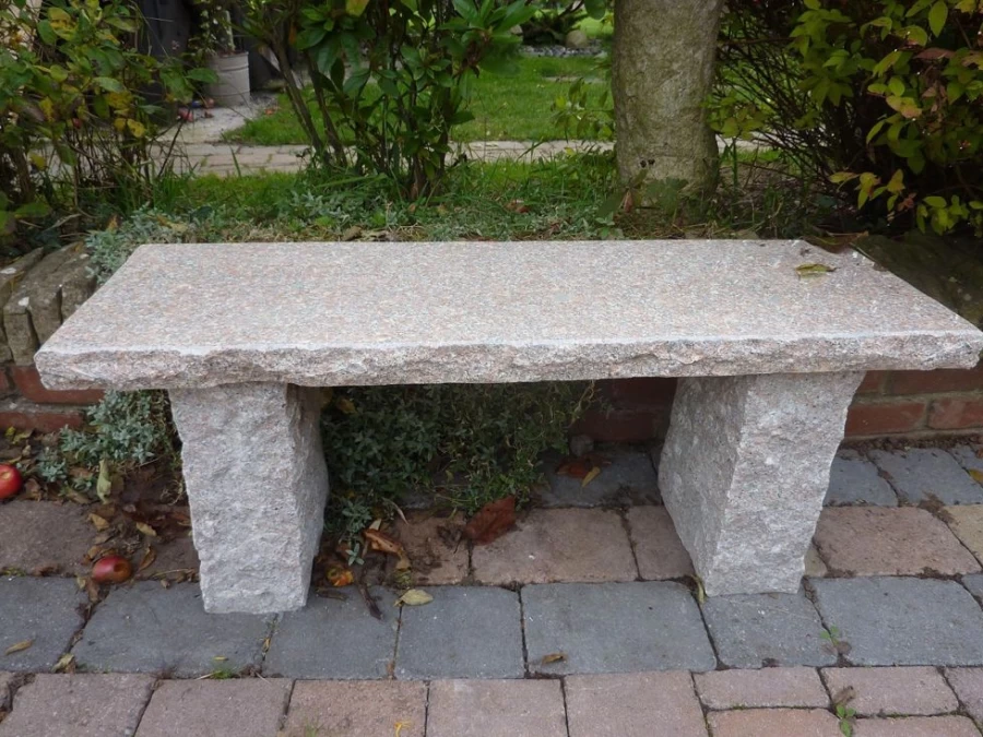 "STATUES & SCULPTURES Classic Pink Granite Garden Bench – Natural Stone Outdoor Seating"