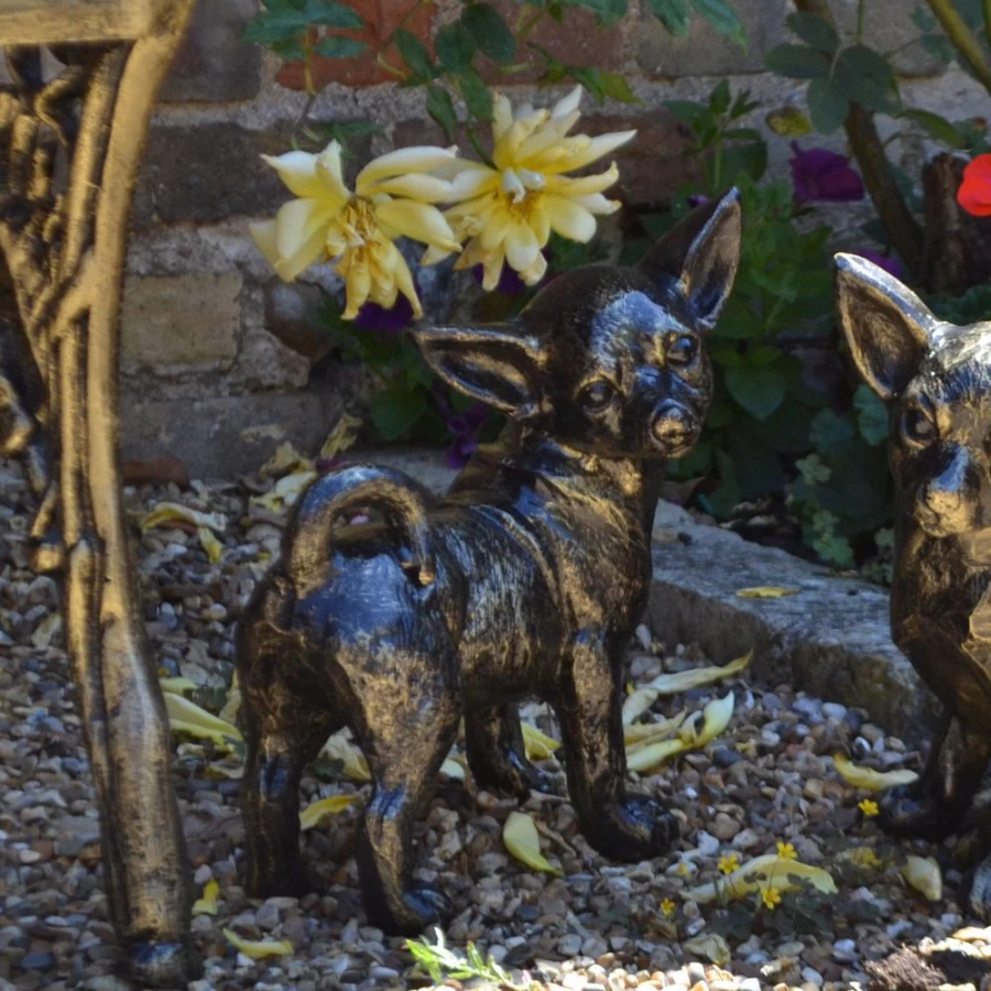 "STATUES & SCULPTURES Chihuahua Dog Bronze Garden Statue - Handcrafted Metal Outdoor Decor"