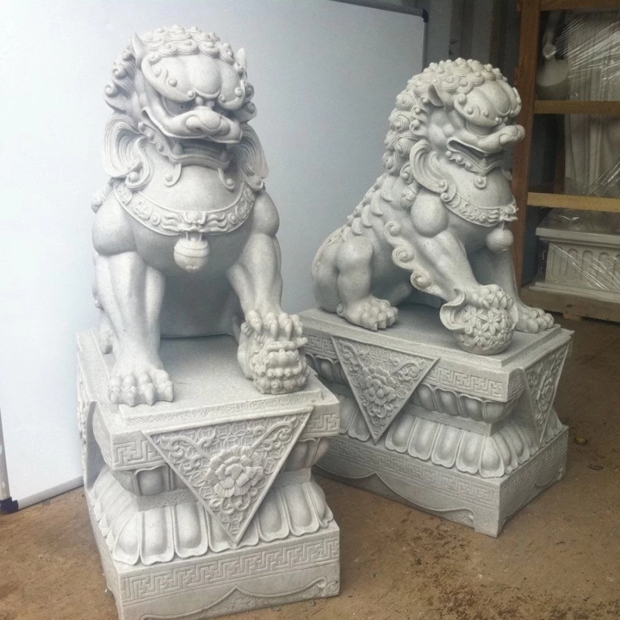 "76cm Foo Dog Granite Statues for Garden – Chinese Guardian Lion Sculptures by STATUES & SCULPTURES"