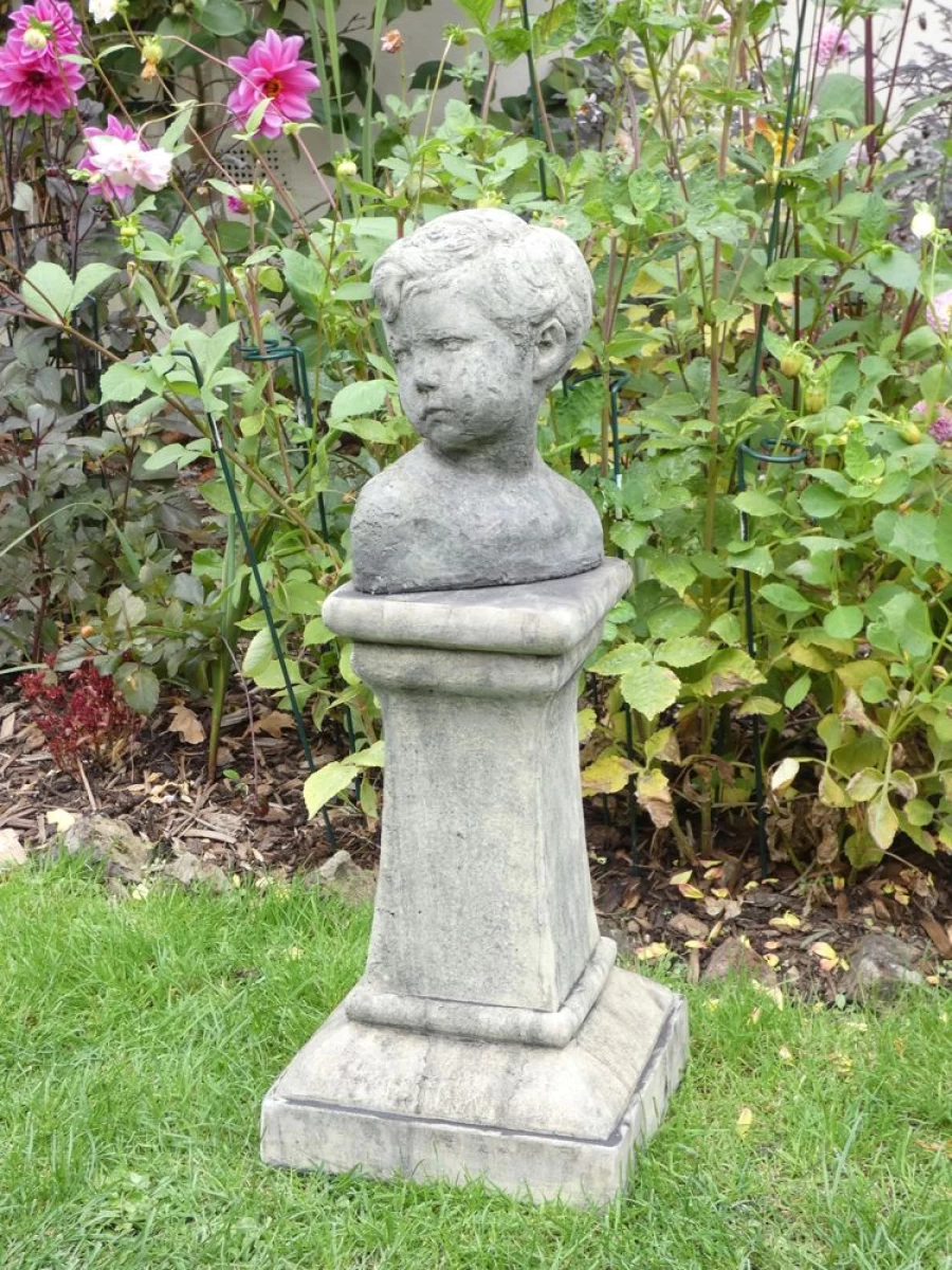 "Classic Stone Bust Statue of Boy on Pedestal – Garden Sculpture by STATUES & SCULPTURES"