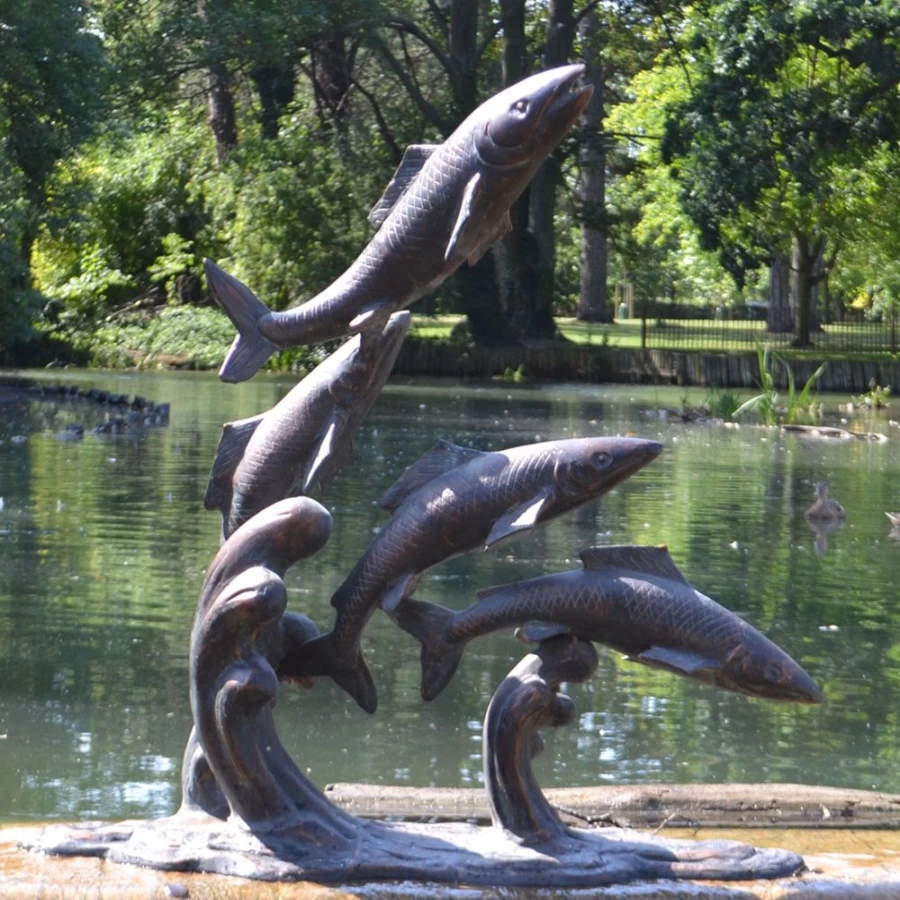 "STATUES & SCULPTURES Bronze Atlantic Salmon Metal Garden Art Outdoor Decor Sculpture"