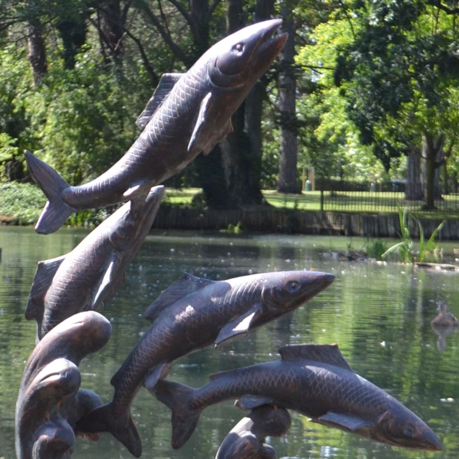 "STATUES & SCULPTURES Bronze Atlantic Salmon Metal Garden Art Outdoor Decor Sculpture"