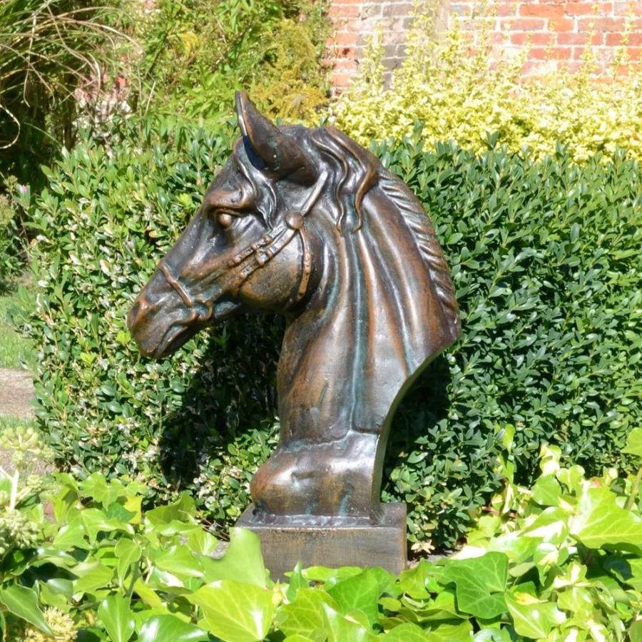 "Bronze Race Horse Head Sculpture – STATUES & SCULPTURES Garden Statue Outdoor Decor"
