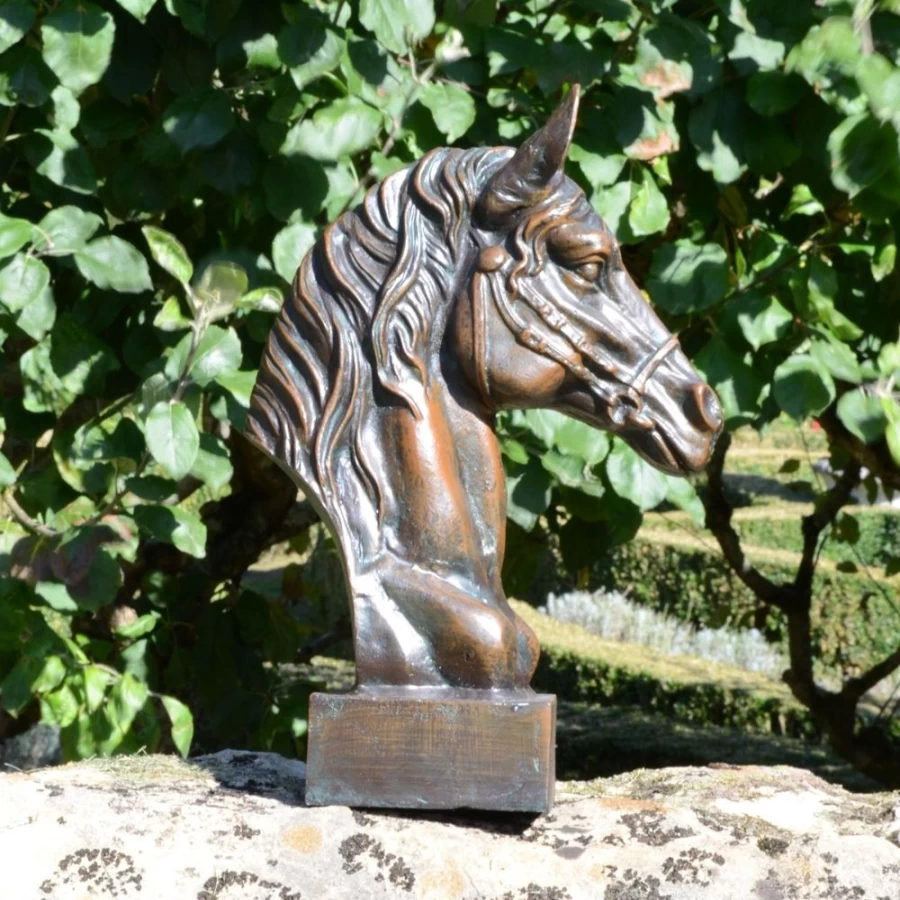 "Bronze Race Horse Head Sculpture – STATUES & SCULPTURES Garden Statue Outdoor Decor"