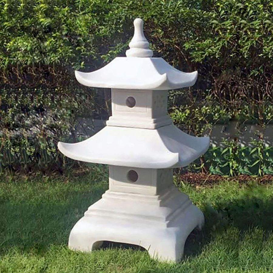 "Two Tier Japanese Pagoda Stone Lantern – STATUES & SCULPTURES Marble Garden Decor"