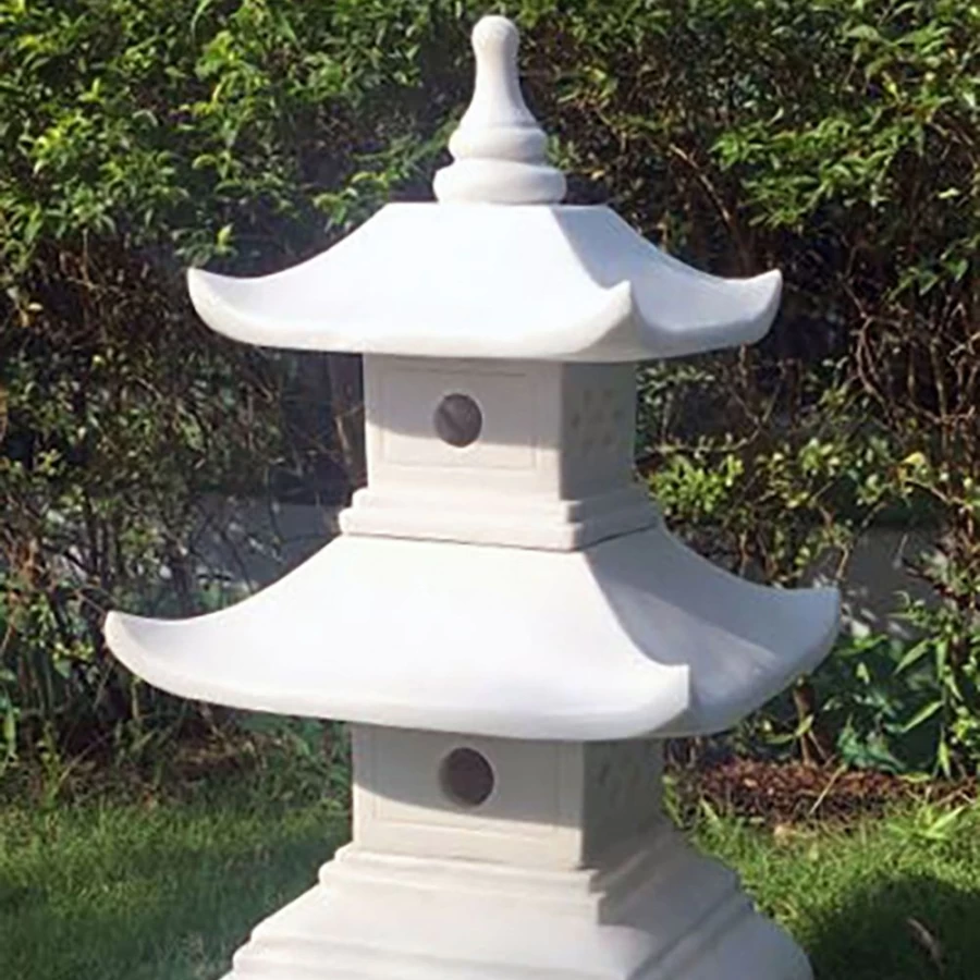 "Two Tier Japanese Pagoda Stone Lantern – STATUES & SCULPTURES Marble Garden Decor"