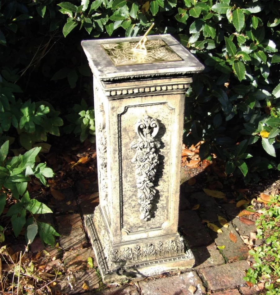 "STATUES & SCULPTURES Floral Brass Garden Sundial – Decorative Stone Outdoor Sun Dial"