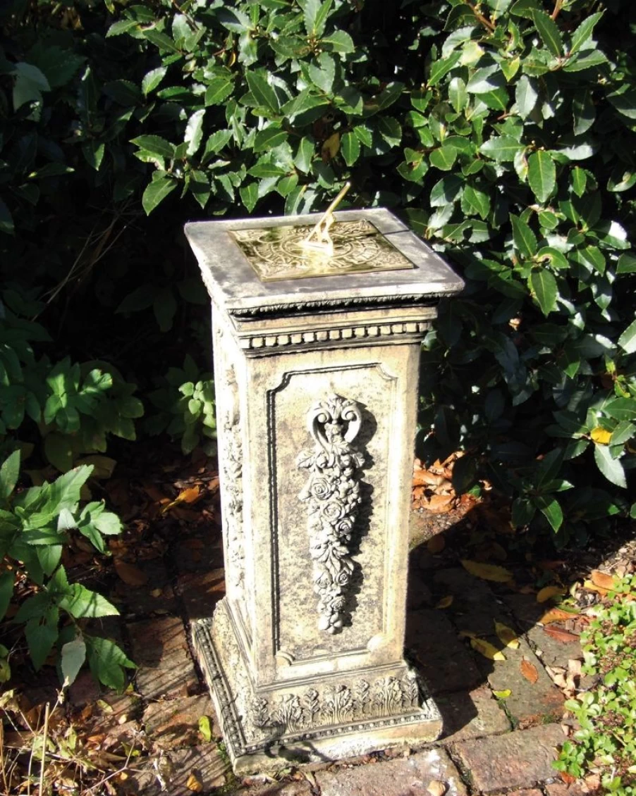 "STATUES & SCULPTURES Floral Brass Garden Sundial – Decorative Stone Outdoor Sun Dial"